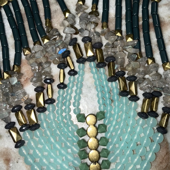 Lia Sophia Multi-Strand w Gemstones Statement Necklace – Green, Aqua & Grey Be - Picture 6 of 8